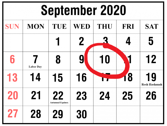 calendar image september 2020